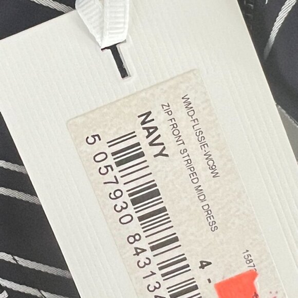 TED BAKER NAVY ZIP FRONT STRIPED MIDI DRESS SIZE 4 US 12 - Picture 5 of 8